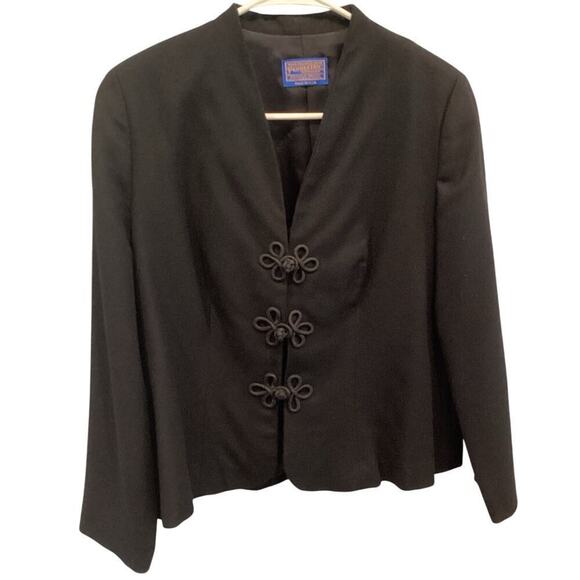 Vtg Pendleton Womens Wool Blazer Size Large Black Asian Classic Gothic Artsy - Picture 1 of 6